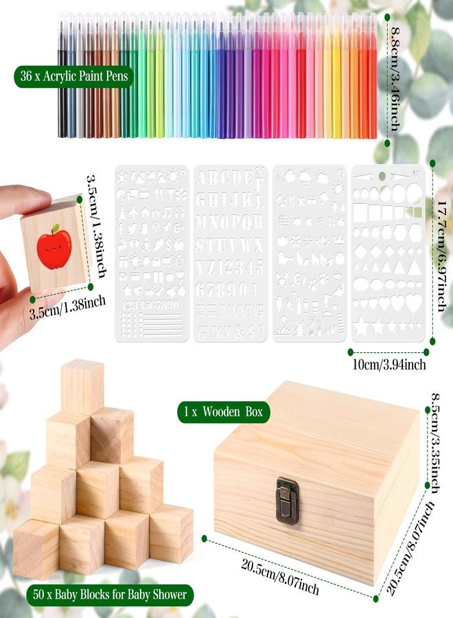Draupnir 92 Pcs Fun Baby Shower Games Sign Kit Babies Coloring Blocks for Baby Shower, Wooden DIY Blank Blocks Freehand Painting with 36 Paint Markers - Image 3